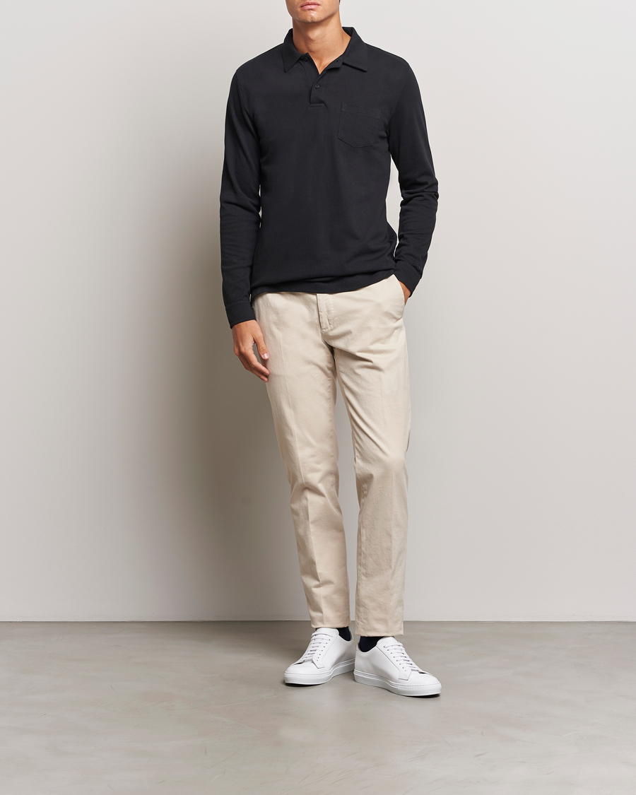 Herr | Tröjor | Sunspel | Riviera Long Sleeve Polo Black