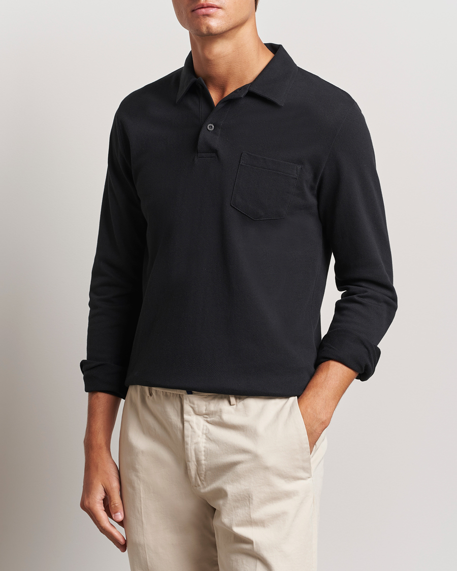 Herr | Tröjor | Sunspel | Riviera Long Sleeve Polo Black