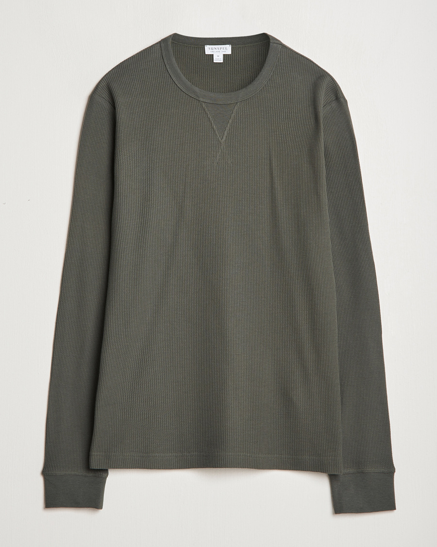 Herr | T-Shirts | Sunspel | Long Sleeve Waffle T-Shirt Drill Green