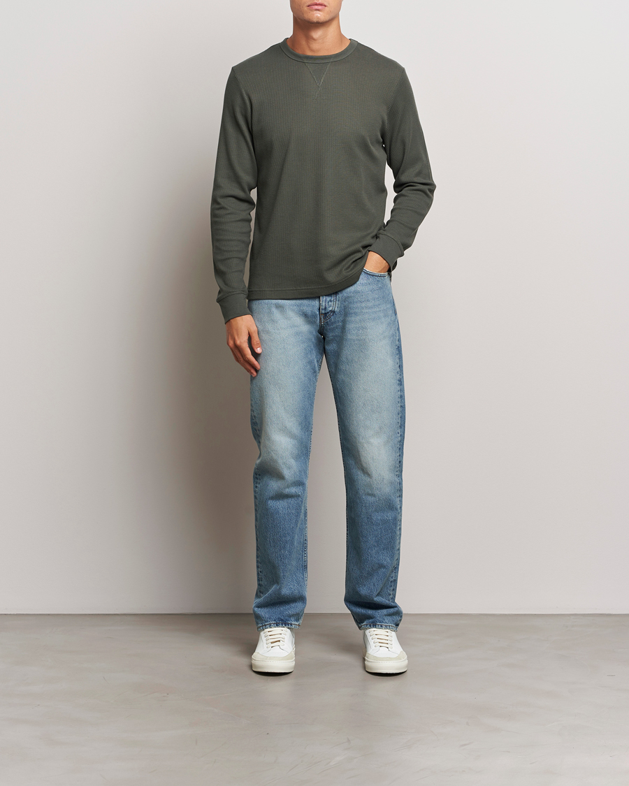 Herr | T-Shirts | Sunspel | Long Sleeve Waffle T-Shirt Drill Green