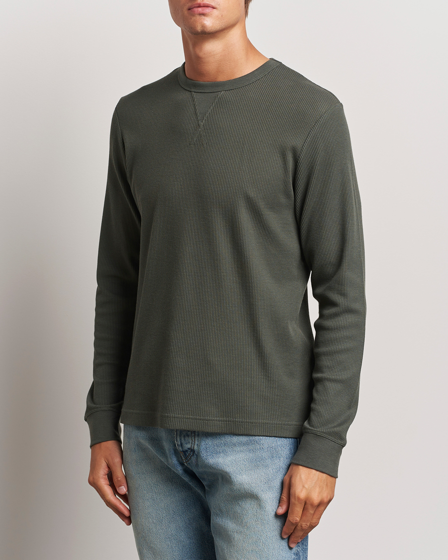 Herr | T-Shirts | Sunspel | Long Sleeve Waffle T-Shirt Drill Green