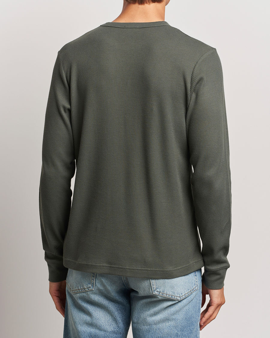Herr | T-Shirts | Sunspel | Long Sleeve Waffle T-Shirt Drill Green