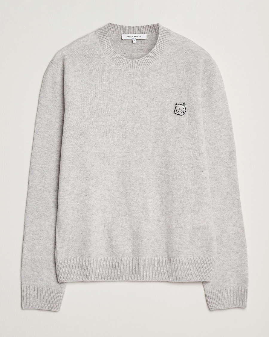 Herr | Tröjor | Maison Kitsuné | Bold Fox Lambswool Crew Neck Light Grey Melange