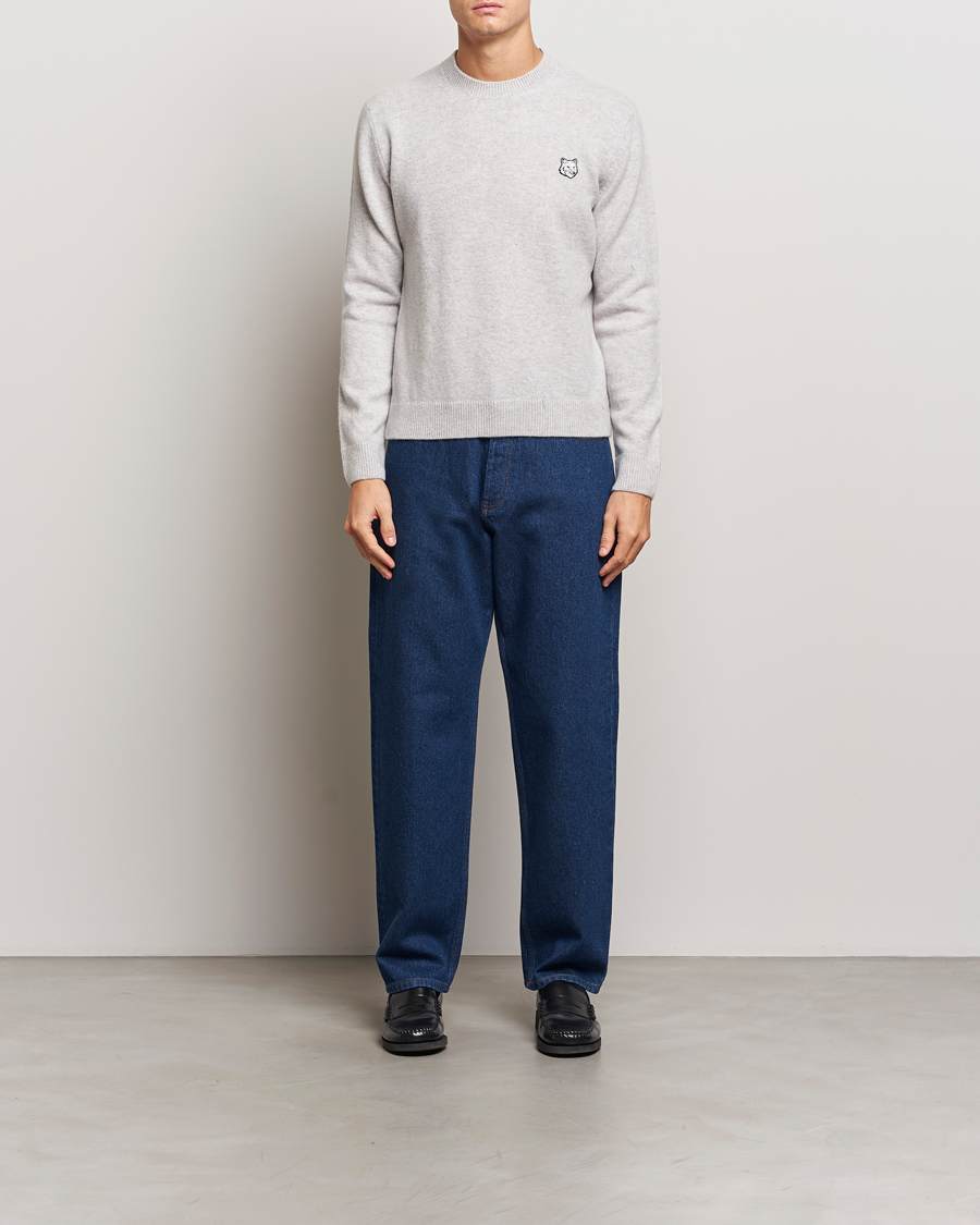 Herr | Tröjor | Maison Kitsuné | Bold Fox Lambswool Crew Neck Light Grey Melange