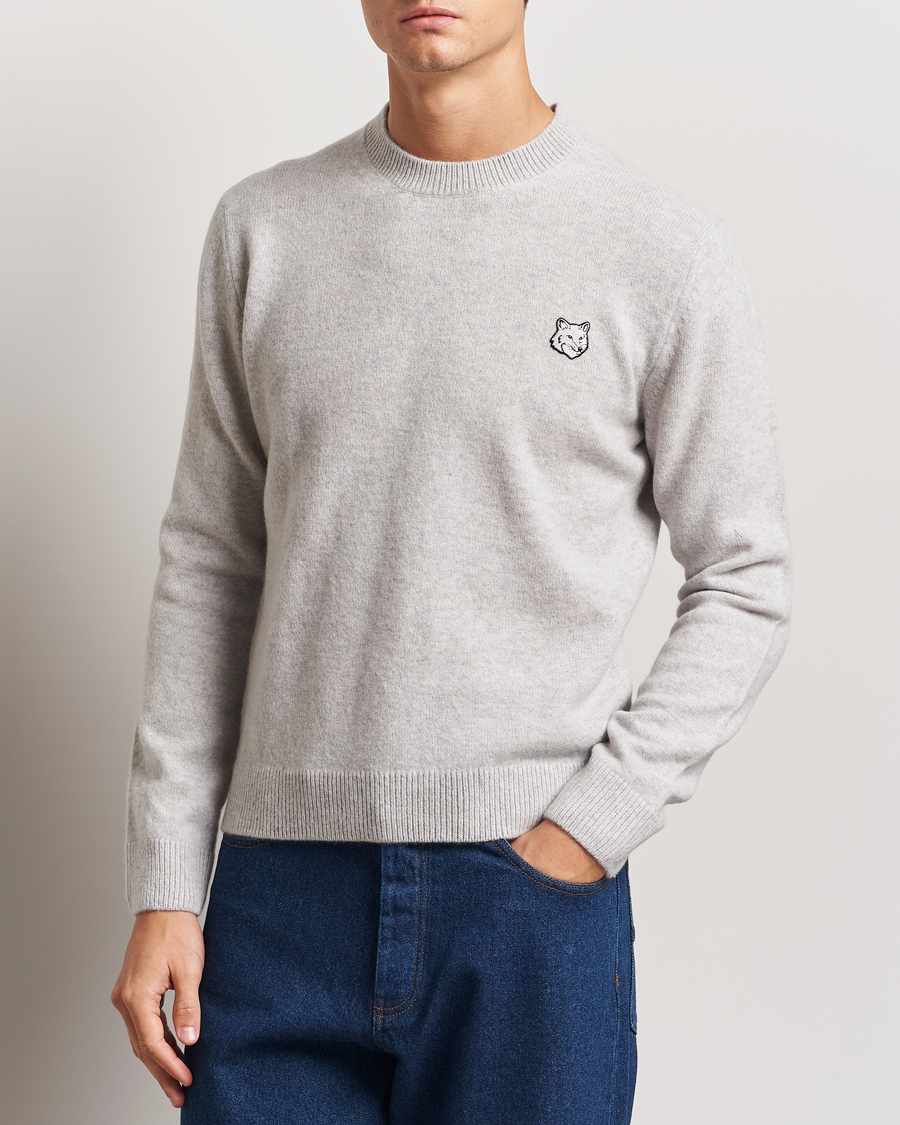 Herr | Tröjor | Maison Kitsuné | Bold Fox Lambswool Crew Neck Light Grey Melange