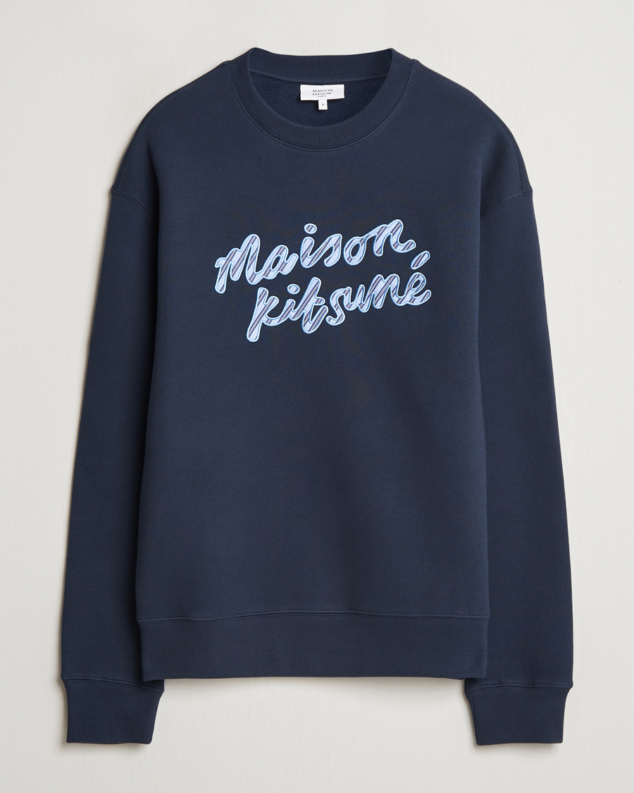 Herr | Tröjor | Maison Kitsuné | Striped Handwriting Sweatshirt Navy