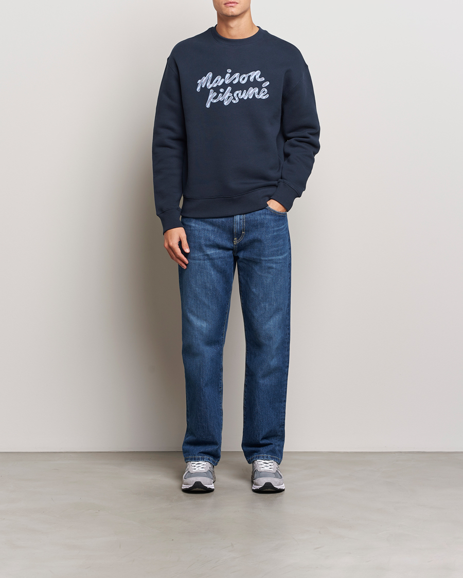 Herr | Tröjor | Maison Kitsuné | Striped Handwriting Sweatshirt Navy