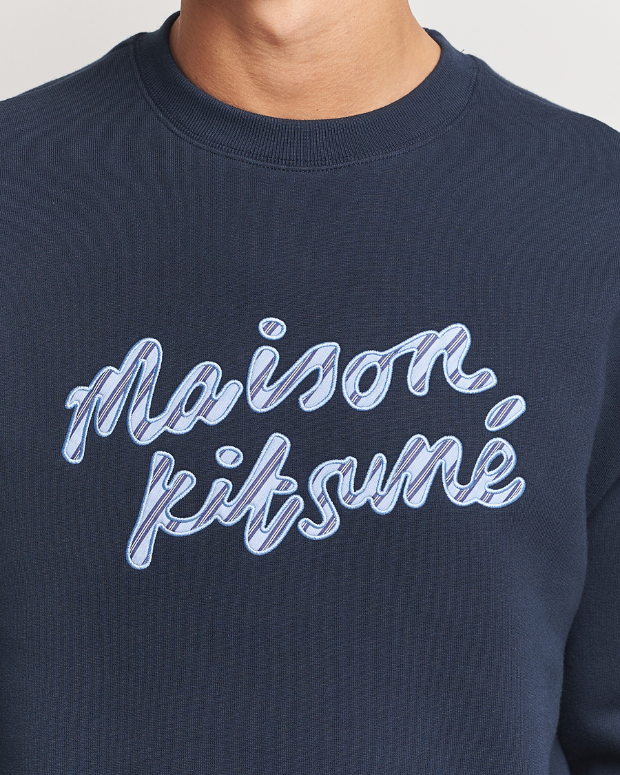 Herr | Tröjor | Maison Kitsuné | Striped Handwriting Sweatshirt Navy