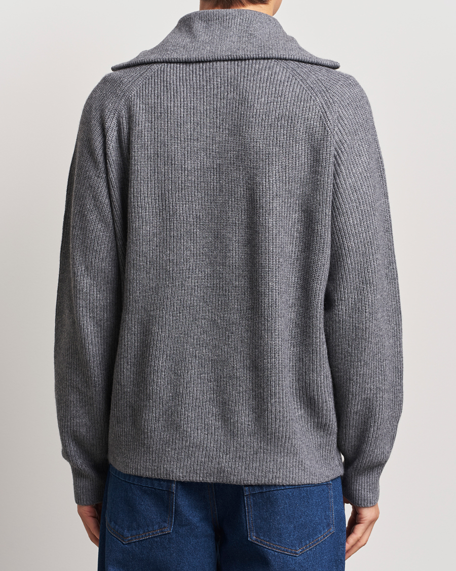 Herr | Tröjor | Maison Kitsuné | Bold Fox Rib Knitted Half Zip Medium Grey Melange