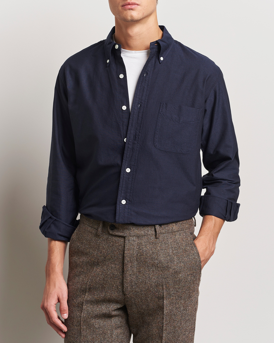 Herr | Skjortor | Kamakura Shirts | Vintage Ivy Oxford Button Down Shirt Navy