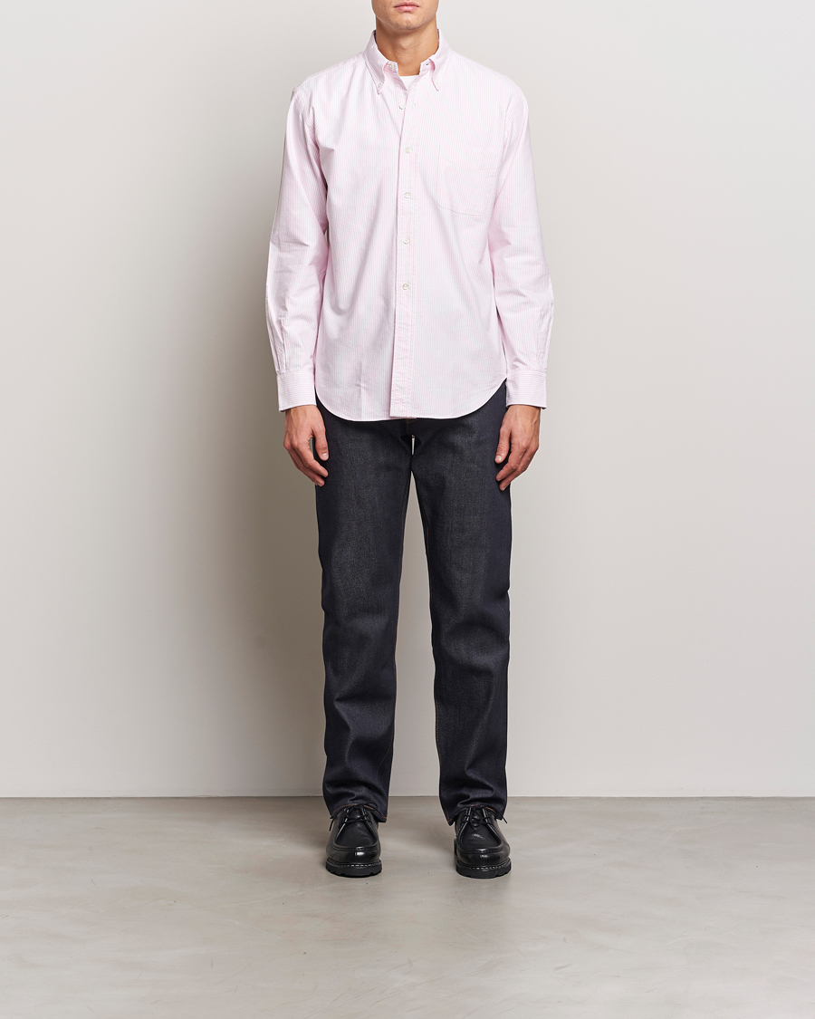 Herr | Skjortor | Kamakura Shirts | Vintage Ivy Oxford Button Down Shirt Pink Stripe