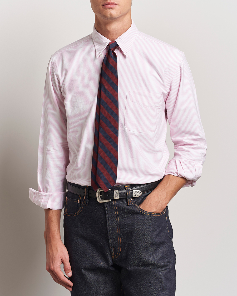 Herr | Skjortor | Kamakura Shirts | Vintage Ivy Oxford Button Down Shirt Pink Stripe