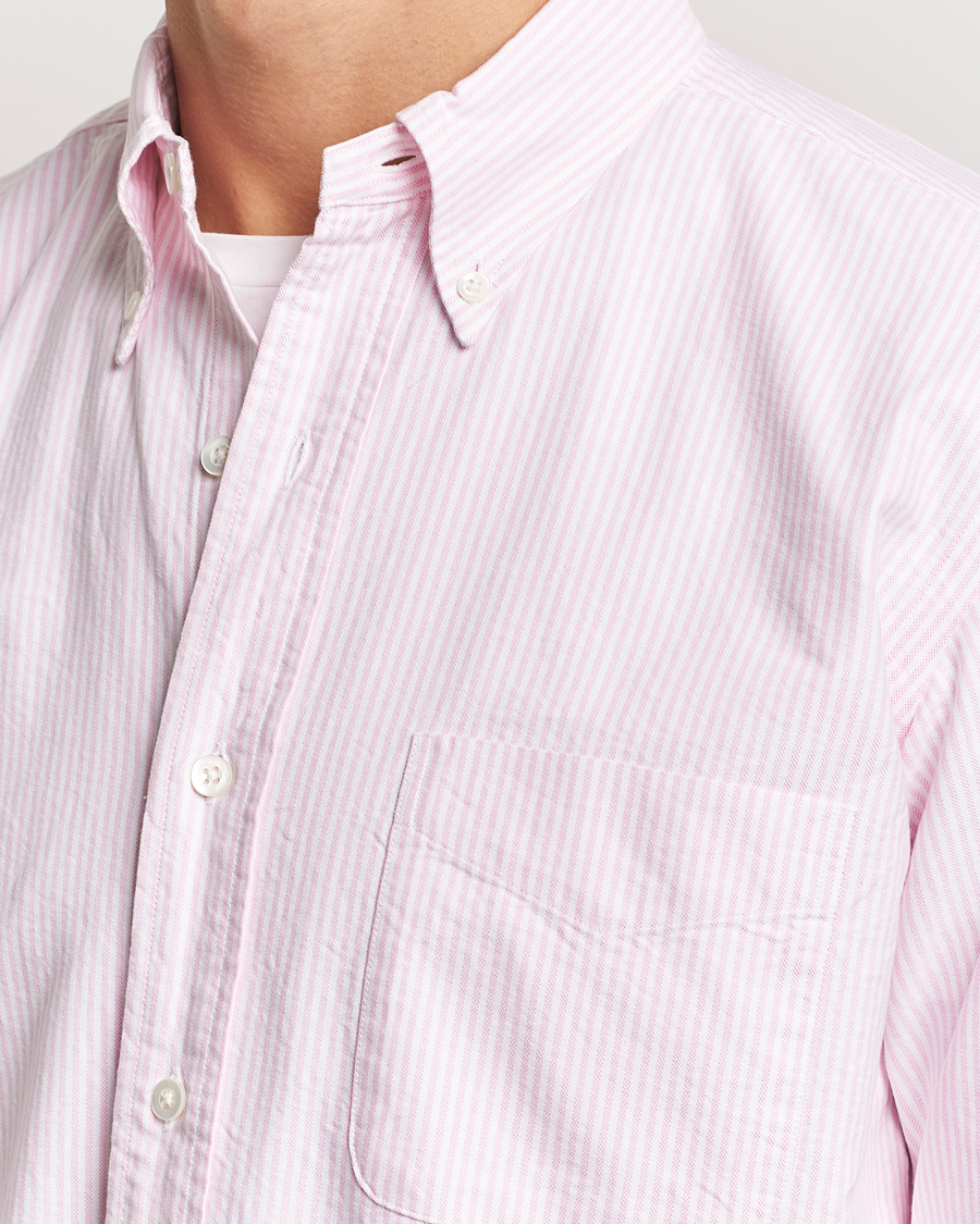 Herr | Skjortor | Kamakura Shirts | Vintage Ivy Oxford Button Down Shirt Pink Stripe
