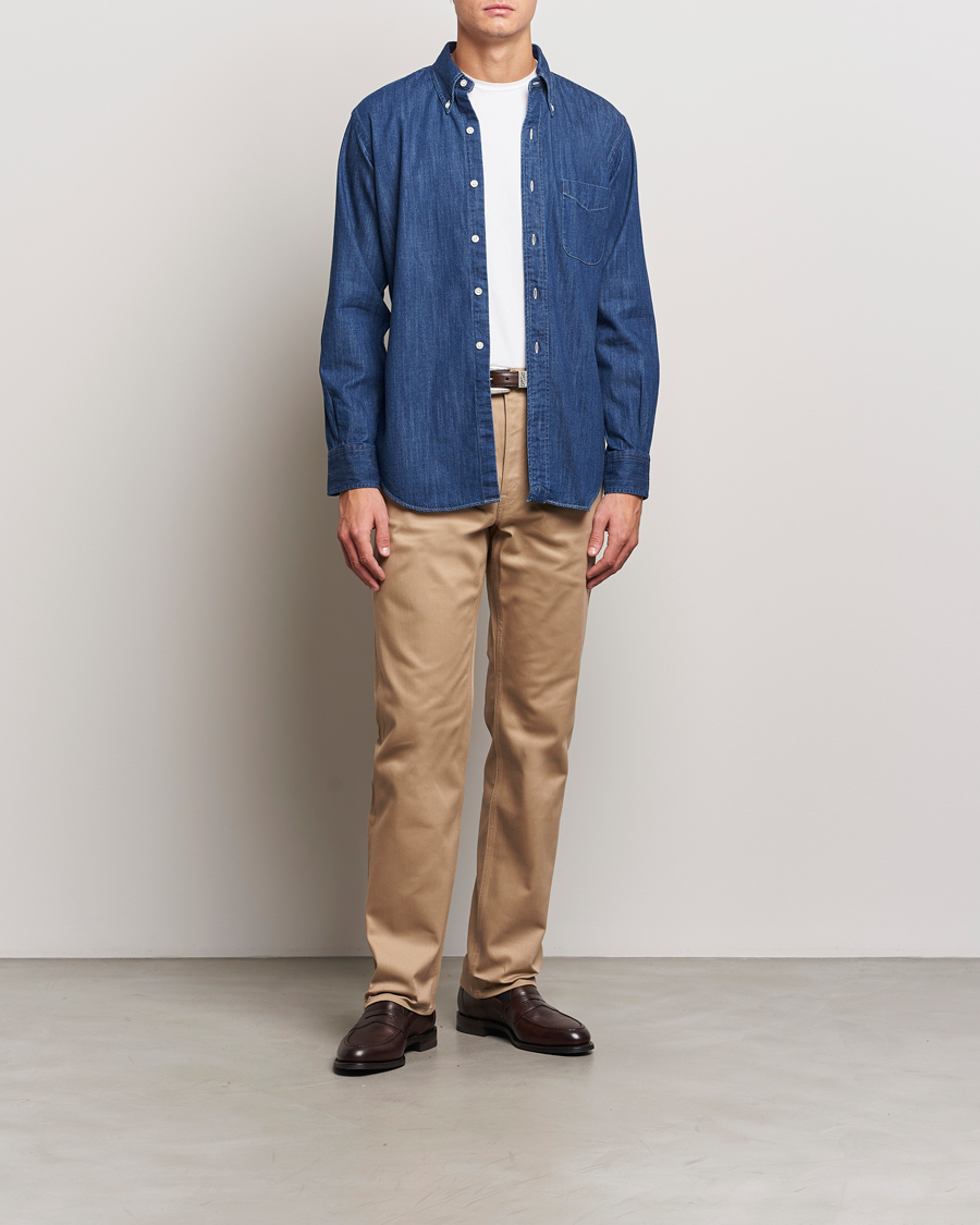 Herr | Skjortor | Kamakura Shirts | Vintage Ivy Denim Button Down Shirt Dark Blue