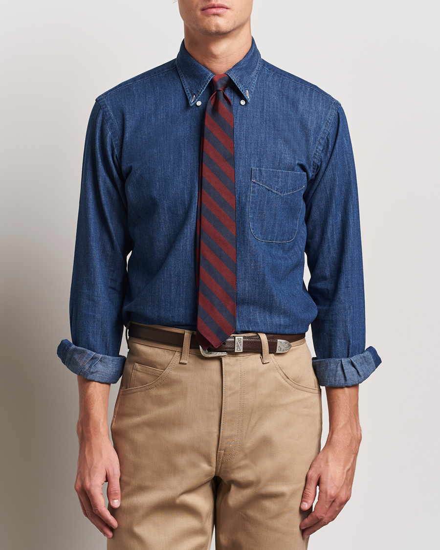 Herr | Skjortor | Kamakura Shirts | Vintage Ivy Denim Button Down Shirt Dark Blue