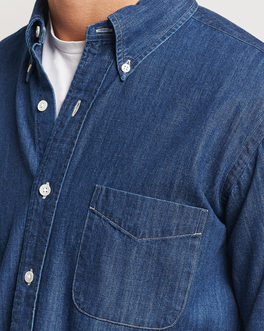 Herr | Skjortor | Kamakura Shirts | Vintage Ivy Denim Button Down Shirt Dark Blue