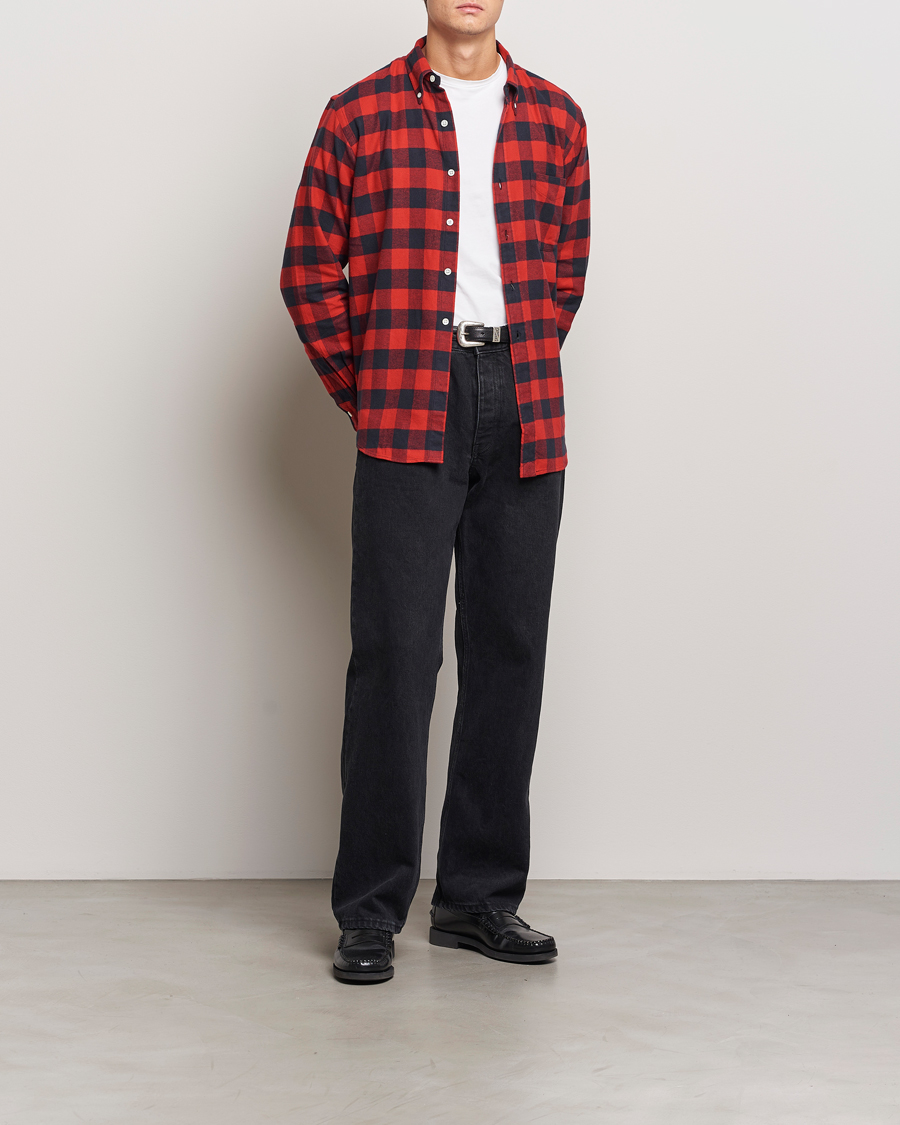 Herr | Skjortor | Kamakura Shirts | Vintage Ivy Buffalo Check Flannel Shirt Red