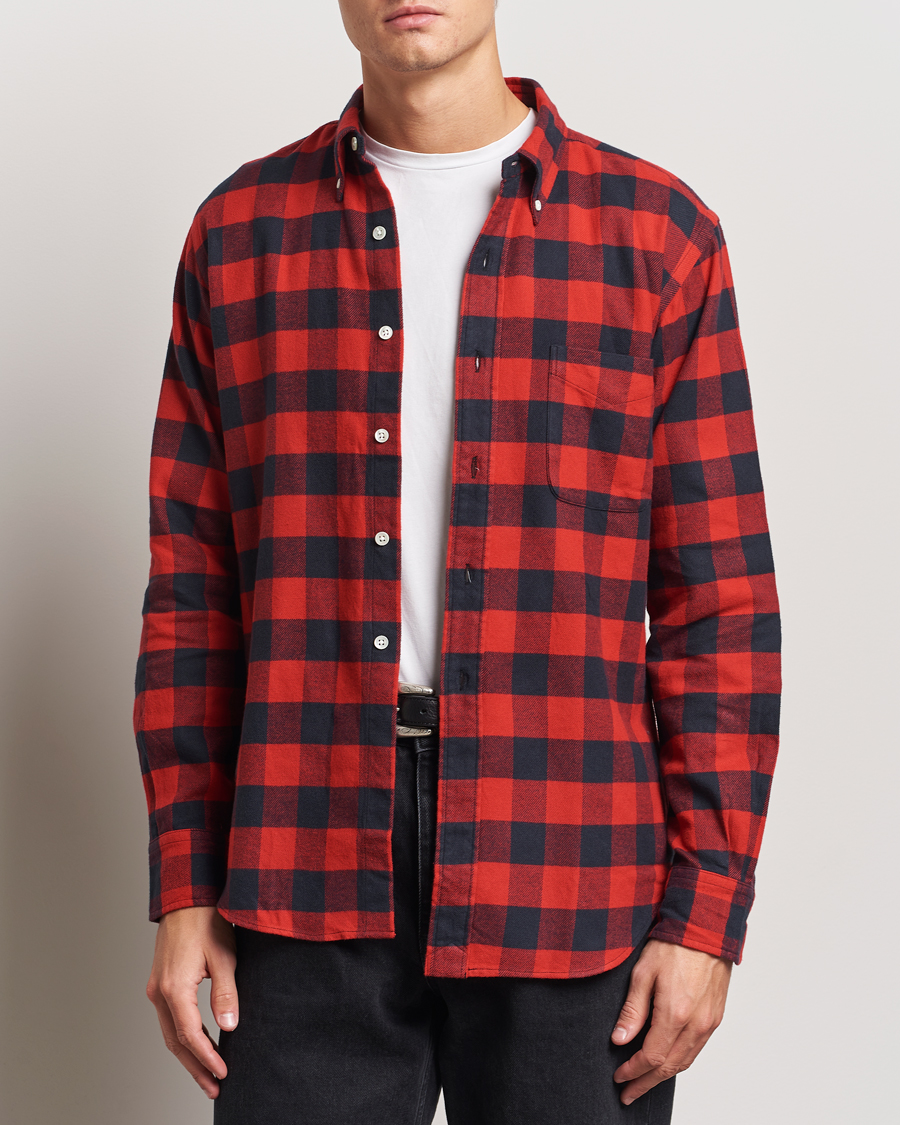 Herr | Skjortor | Kamakura Shirts | Vintage Ivy Buffalo Check Flannel Shirt Red