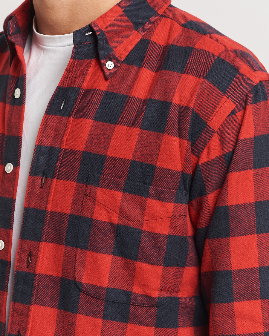 Herr | Skjortor | Kamakura Shirts | Vintage Ivy Buffalo Check Flannel Shirt Red