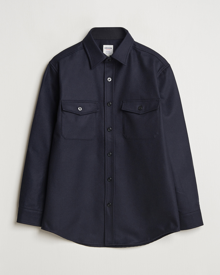 Herr | Skjortor | Kamakura Shirts | Wool Flannel CPO Shirt Navy