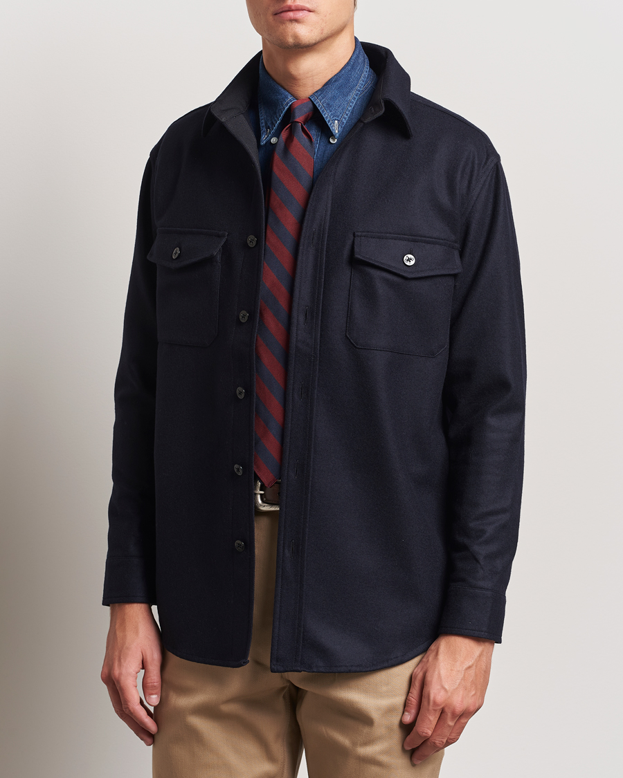 Herr | Skjortor | Kamakura Shirts | Wool Flannel CPO Shirt Navy