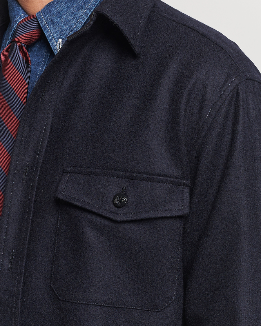 Herr | Skjortor | Kamakura Shirts | Wool Flannel CPO Shirt Navy