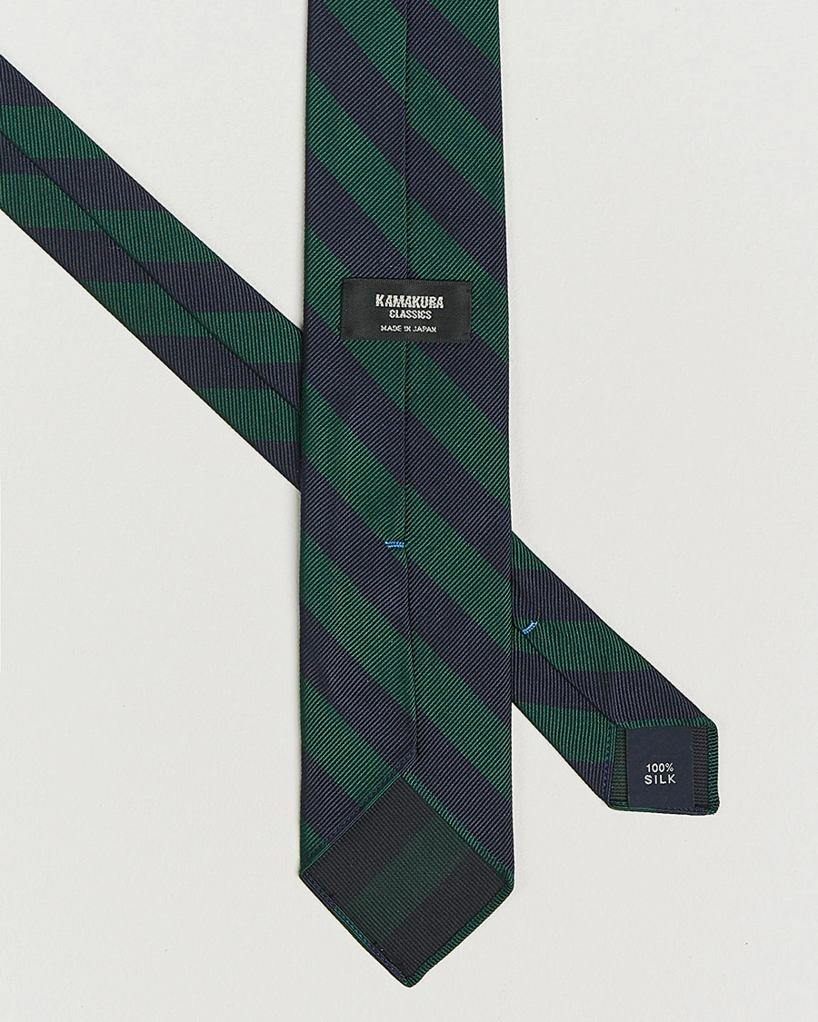 Herr | Kamakura Shirts Vintage Ivy Regimental Stripe Silk Tie Navy/Green | Kamakura Shirts | Vintage Ivy Regimental Stripe Silk Tie Navy/Green