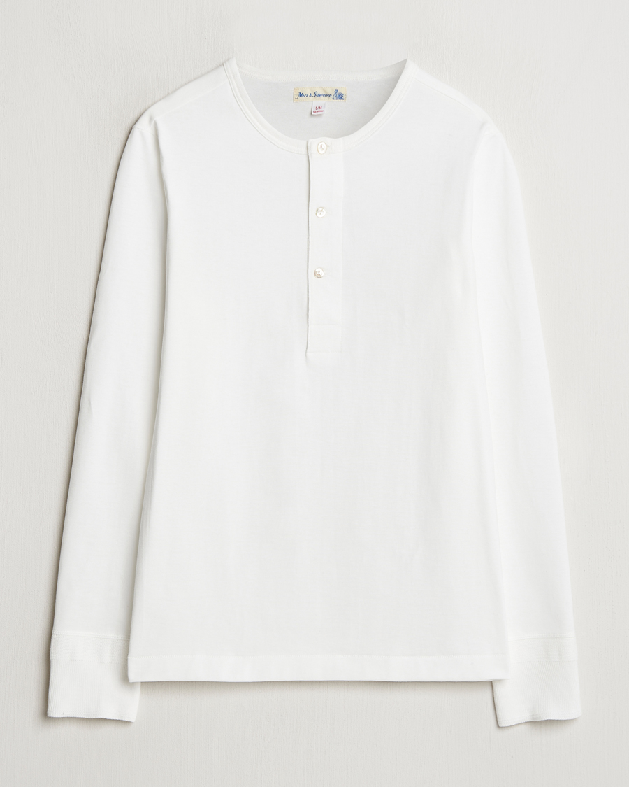 Herr | Tröjor | Merz b. Schwanen | Classic Organic Cotton Henley Sweater White