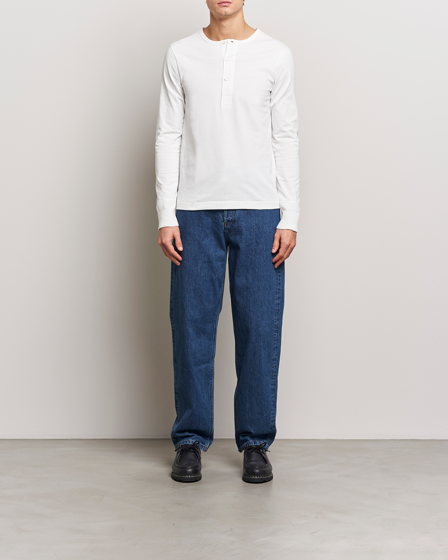 Herr | Tröjor | Merz b. Schwanen | Classic Organic Cotton Henley Sweater White