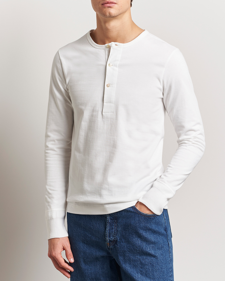Herr | Tröjor | Merz b. Schwanen | Classic Organic Cotton Henley Sweater White