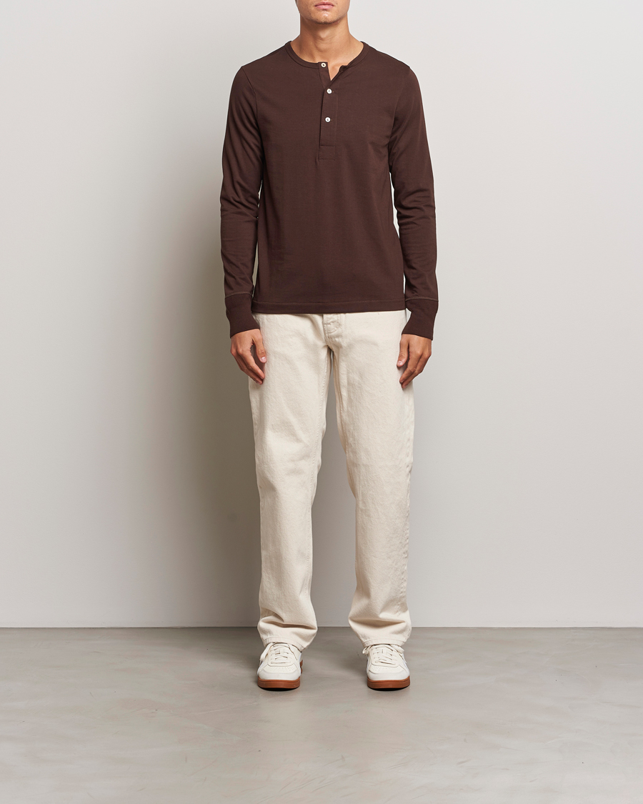 Herr | Tröjor | Merz b. Schwanen | Classic Organic Cotton Henley Coffee
