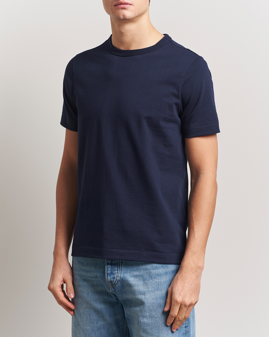 Herr | T-Shirts | Merz b. Schwanen | Relaxed Loopwheeled Sturdy T-Shirt Ink Blue