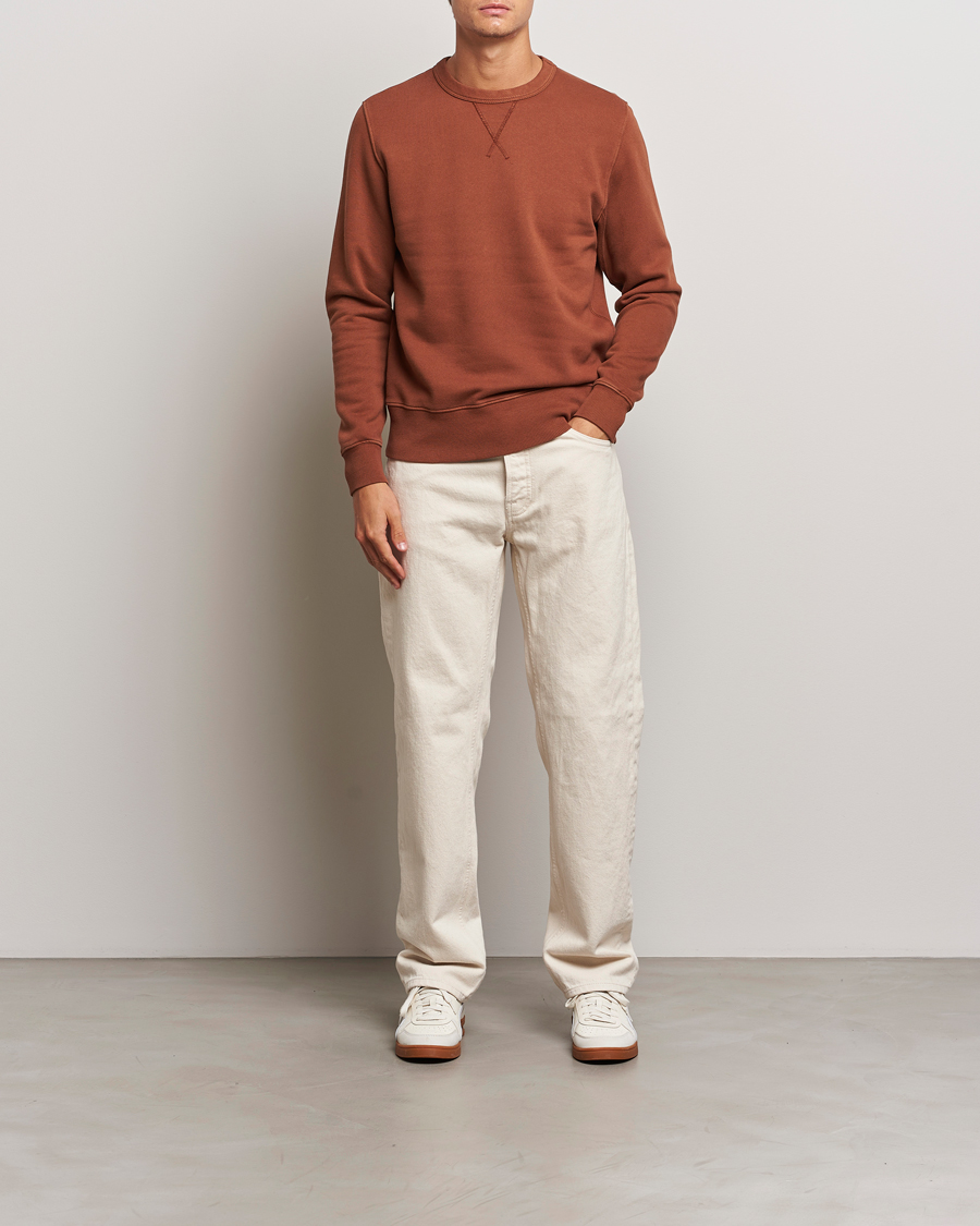 Herr | Tröjor | Merz b. Schwanen | Vintage Fleece Crew Neck Sweatshirt Chestnut