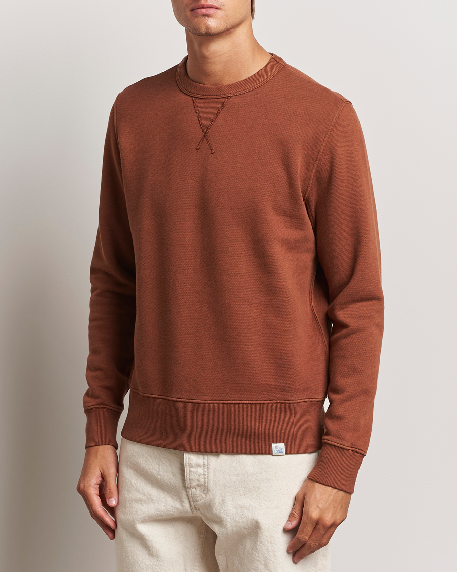 Herr | Tröjor | Merz b. Schwanen | Vintage Fleece Crew Neck Sweatshirt Chestnut
