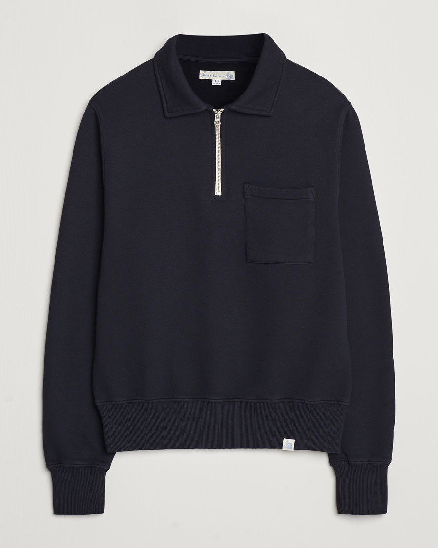 Herr | Tröjor | Merz b. Schwanen | Vintage Fleece Half Zip Sweatshirt Dark Navy