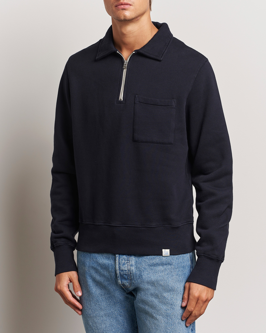 Herr | Tröjor | Merz b. Schwanen | Vintage Fleece Half Zip Sweatshirt Dark Navy