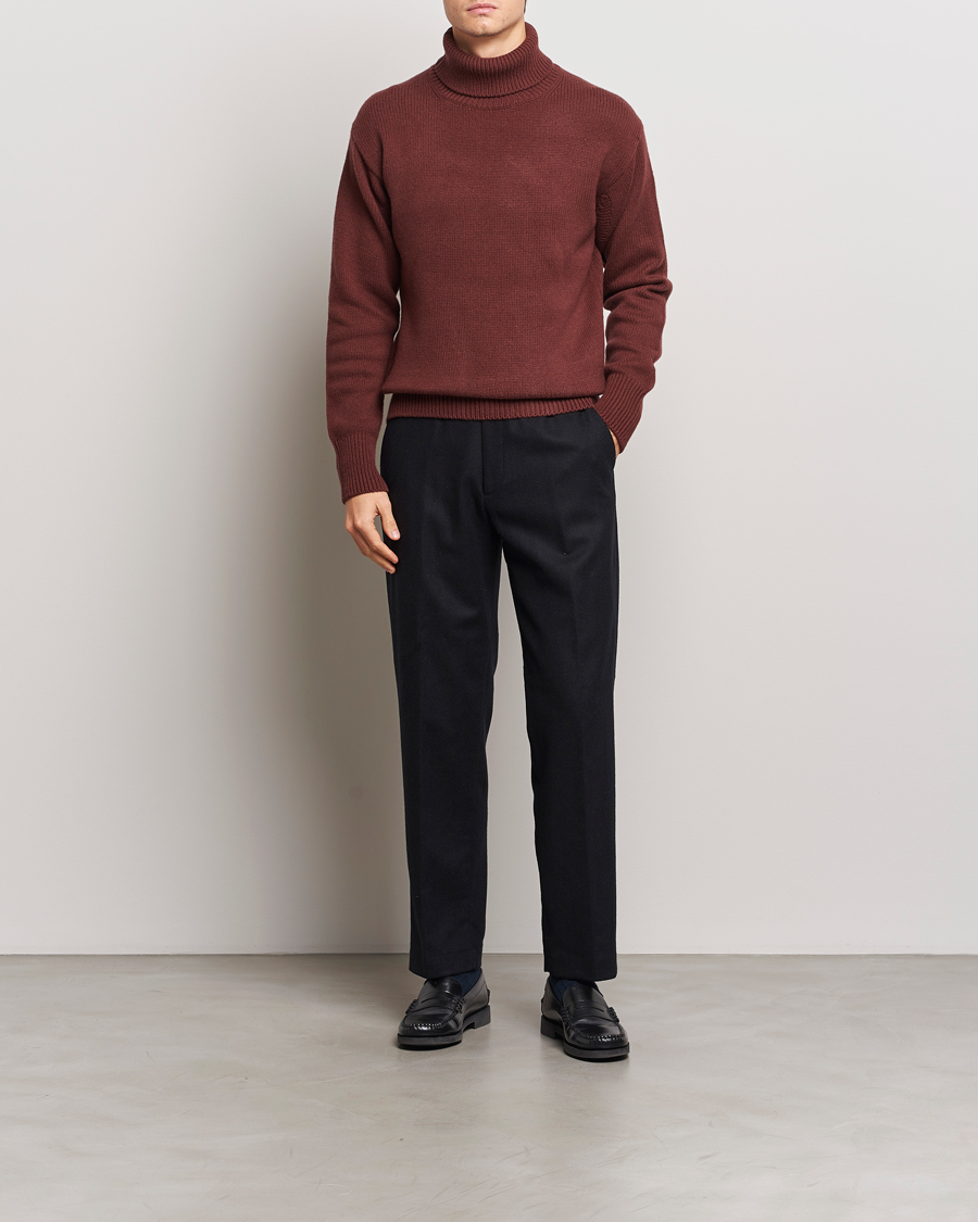 Herr | Tröjor | Merz b. Schwanen | Merino/Cashmere Rollneck Bark Brown