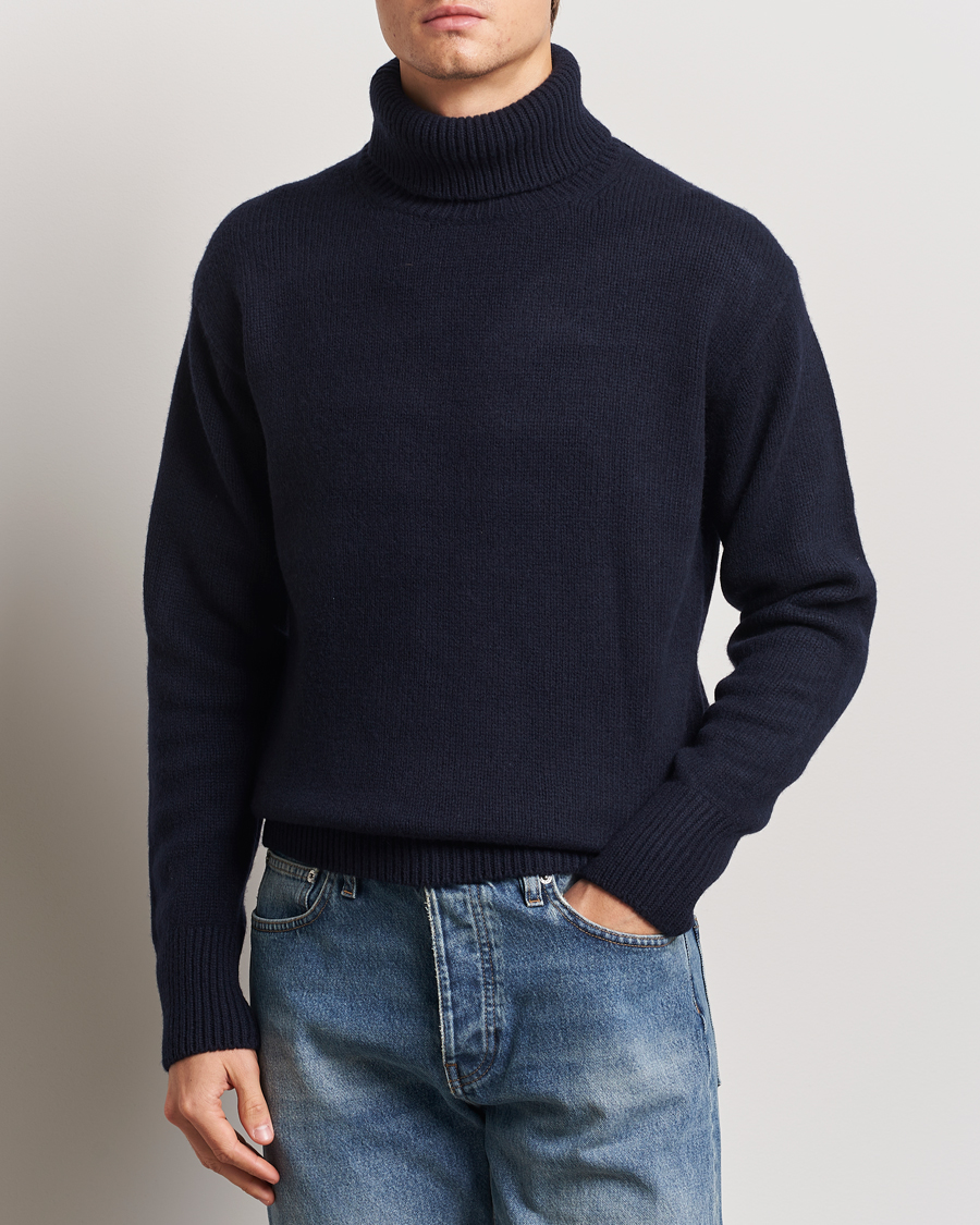 Herr | Tröjor | Merz b. Schwanen | Merino/Cashmere Rollneck Dark Navy