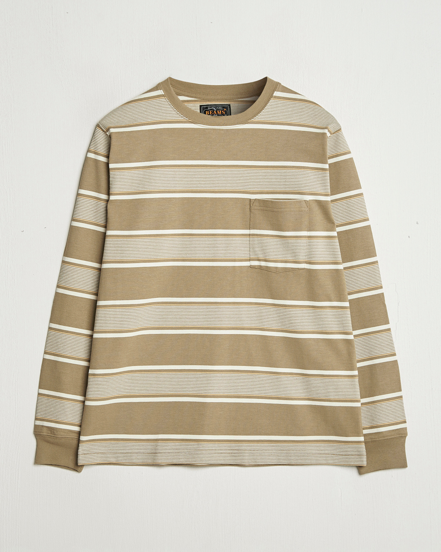 Herr | T-Shirts | BEAMS PLUS | Wide Stripe Pocket T-Shirt Olive