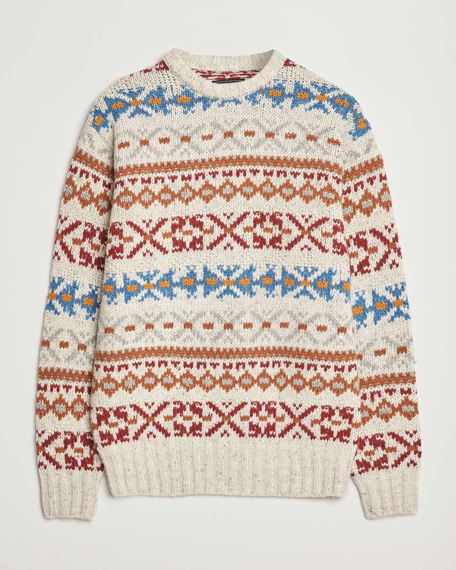 Herr | Tröjor | BEAMS PLUS | Fair Isle Crew Neck Sweater Off White