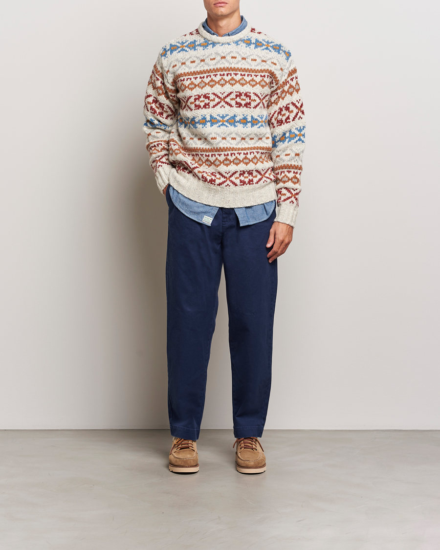Herr | Tröjor | BEAMS PLUS | Fair Isle Crew Neck Sweater Off White