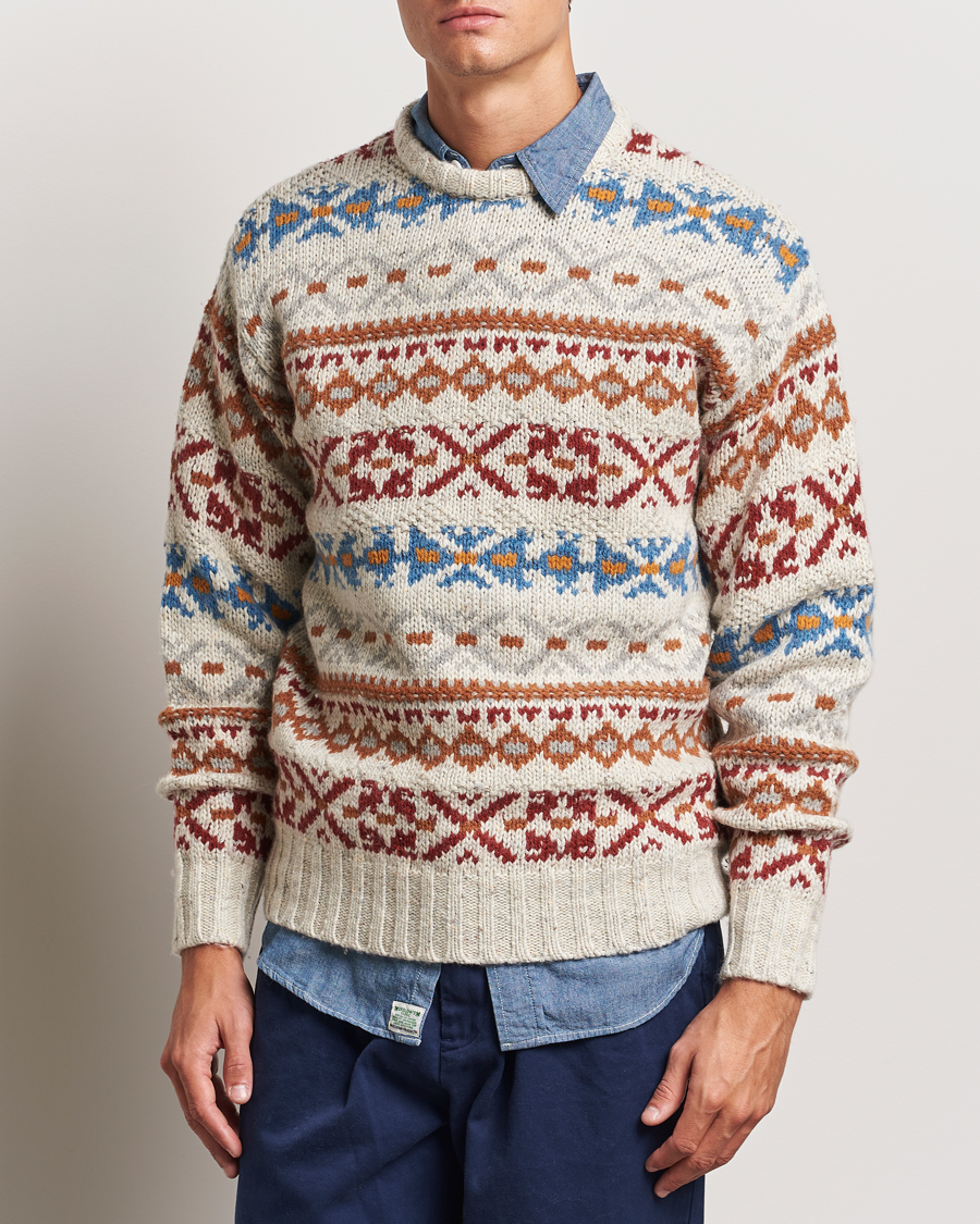Herr | Tröjor | BEAMS PLUS | Fair Isle Crew Neck Sweater Off White