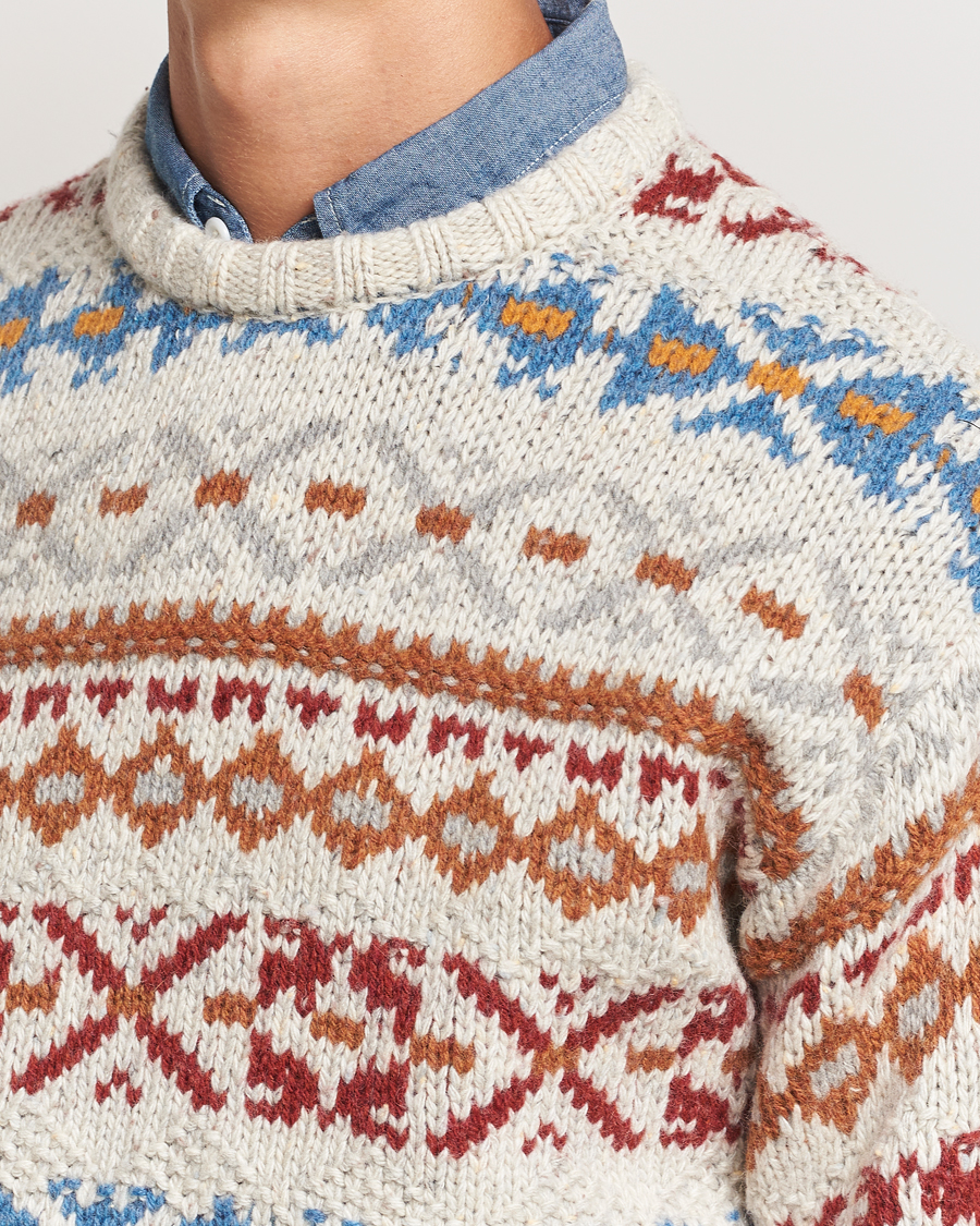 Herr | Tröjor | BEAMS PLUS | Fair Isle Crew Neck Sweater Off White