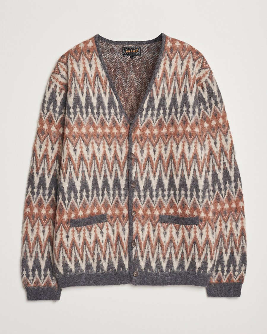 Herr | Tröjor | BEAMS PLUS | Chevron Jacquard Cardigan Grey