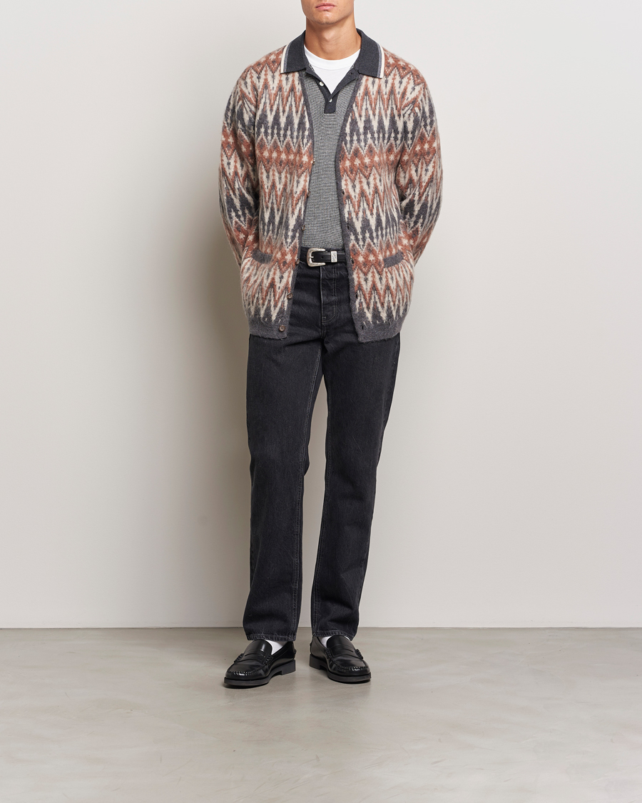 Herr | Tröjor | BEAMS PLUS | Chevron Jacquard Cardigan Grey