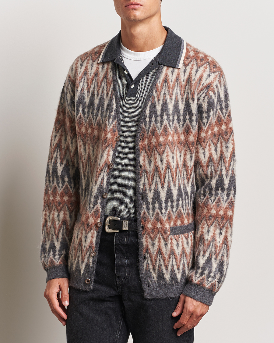 Herr | Tröjor | BEAMS PLUS | Chevron Jacquard Cardigan Grey