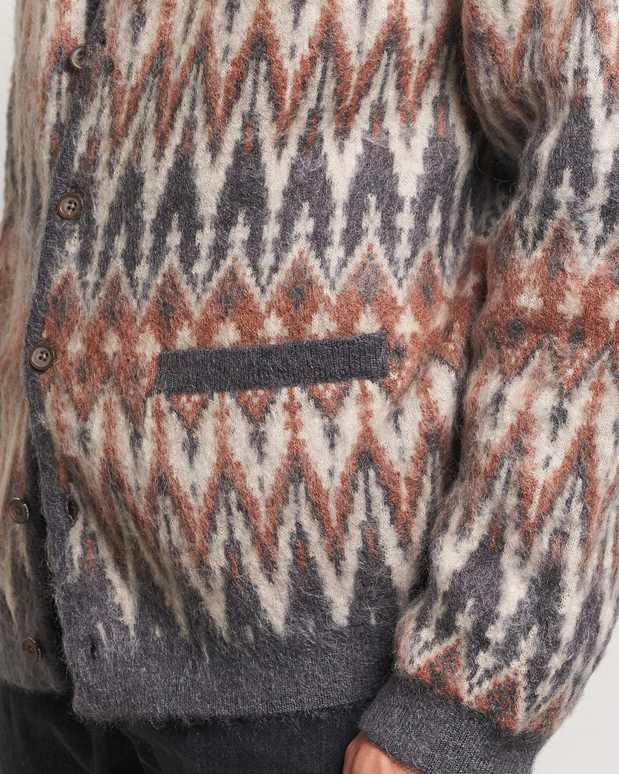 Herr | Tröjor | BEAMS PLUS | Chevron Jacquard Cardigan Grey