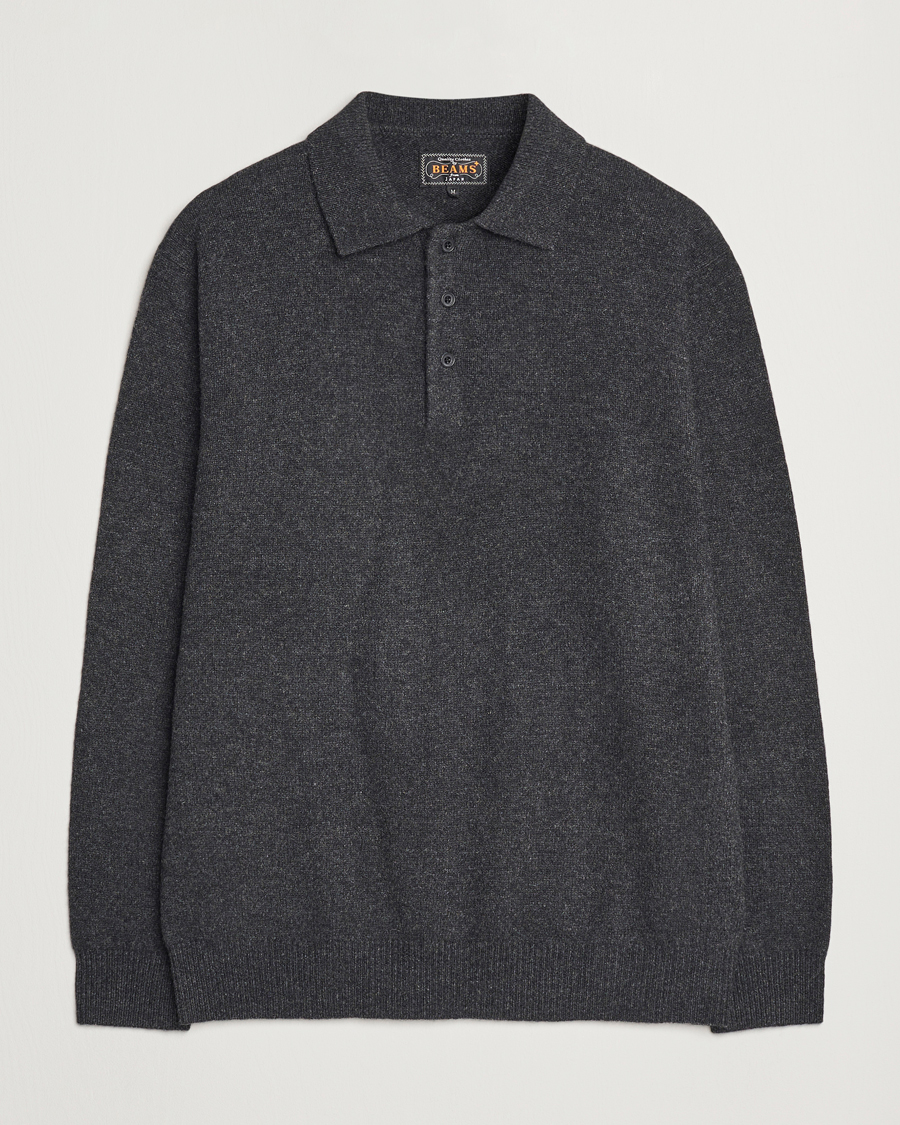 Herr | Tröjor | BEAMS PLUS | Long Sleeve Knitted Polo Charcoal