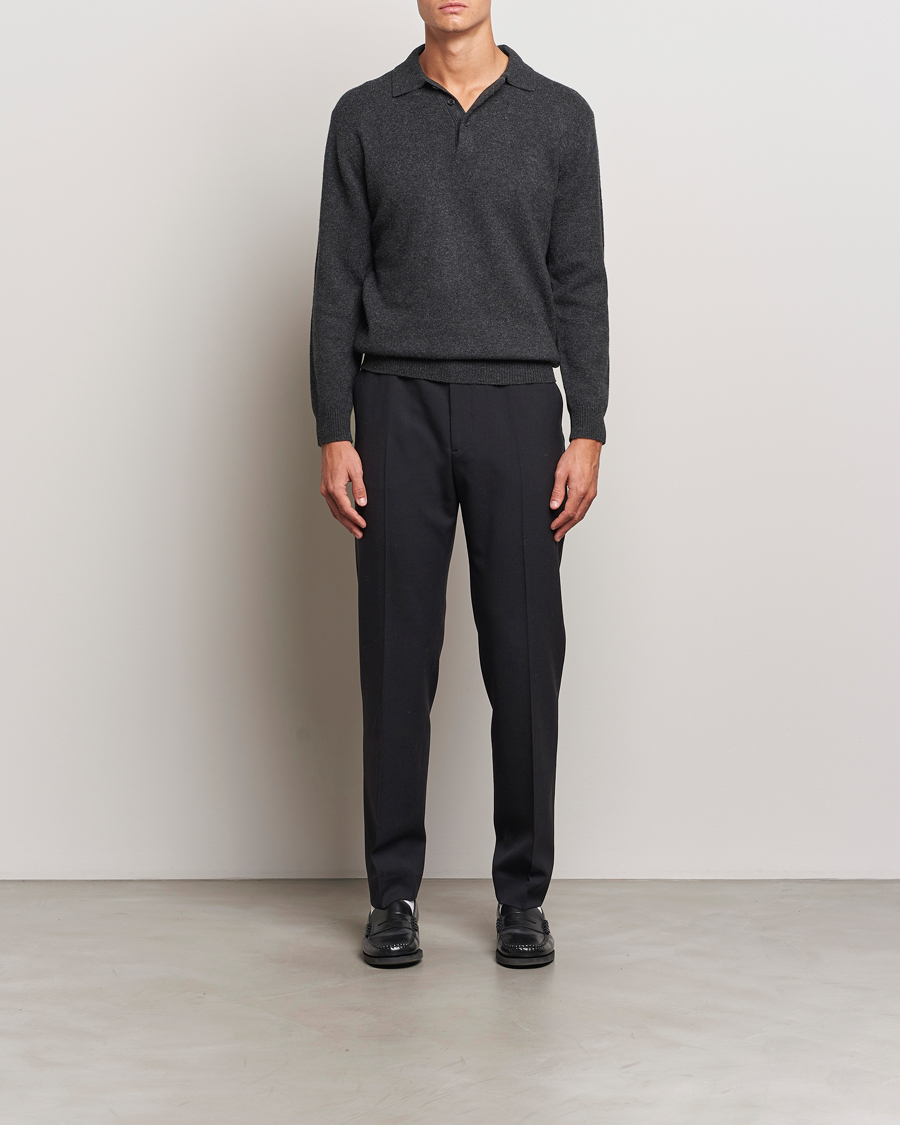 Herr | Tröjor | BEAMS PLUS | Long Sleeve Knitted Polo Charcoal