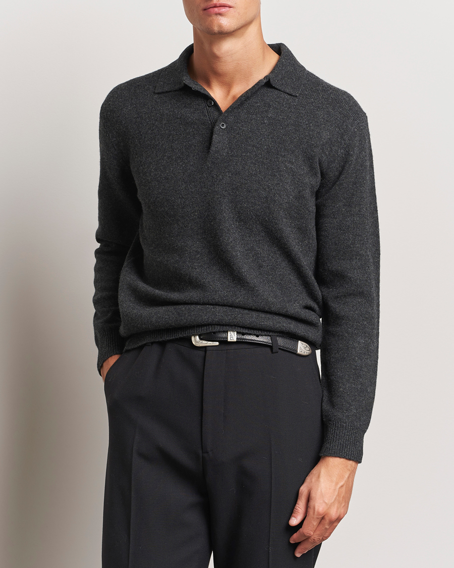 Herr | Tröjor | BEAMS PLUS | Long Sleeve Knitted Polo Charcoal